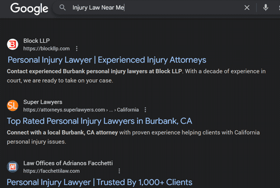 SEO Google Law Firm Results
