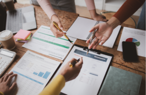 Group of people discussing business strategy