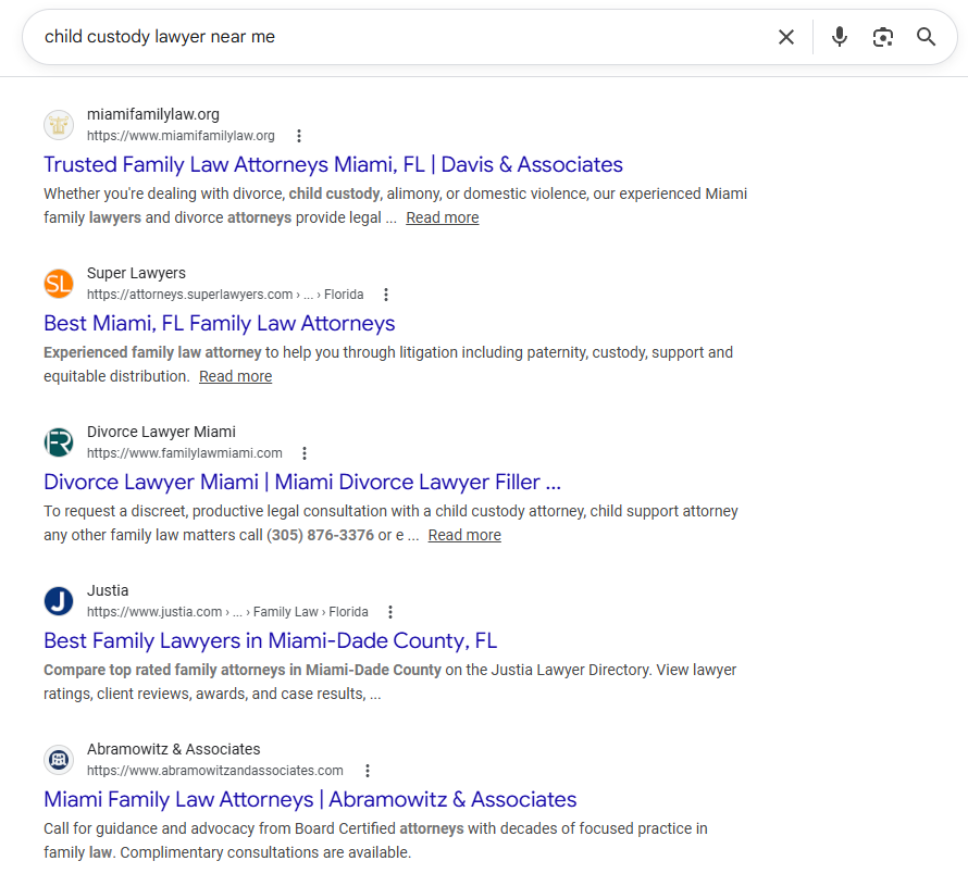 Child Custody Lawyer SEO SERP