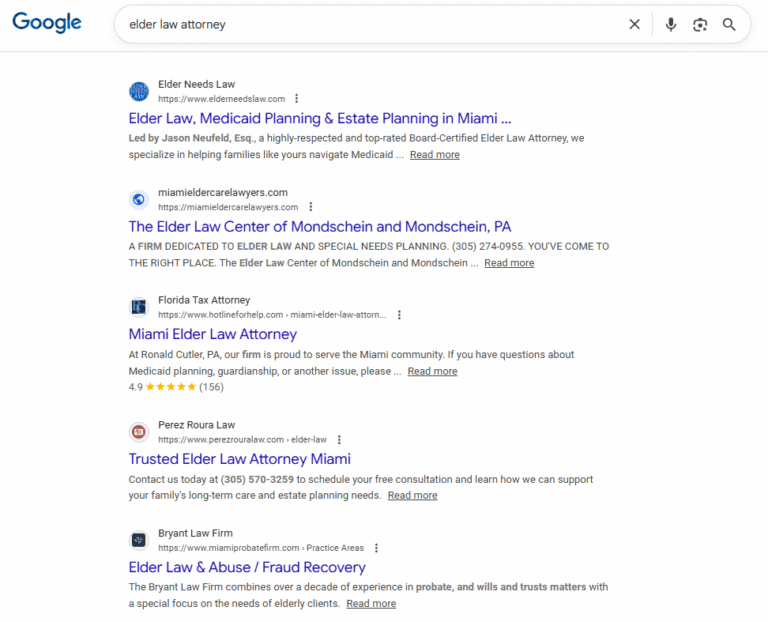 Elder Law SEO Results