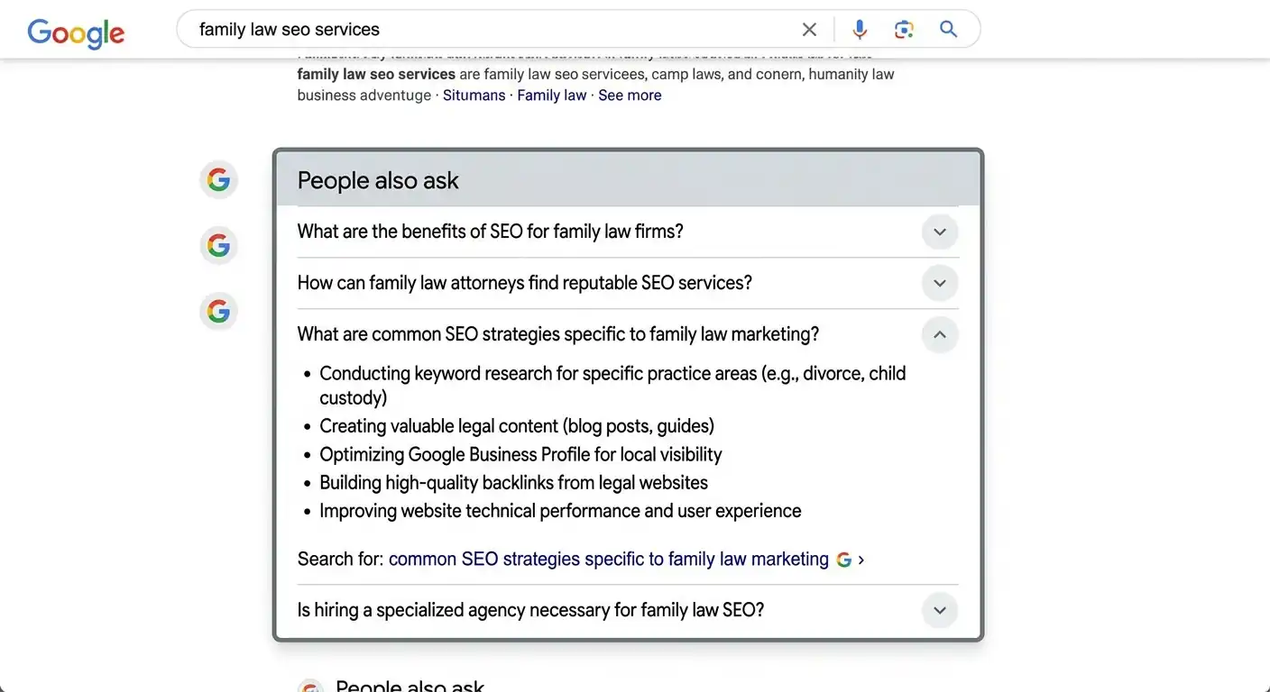 Google People Also Ask Box for Family Law SEO